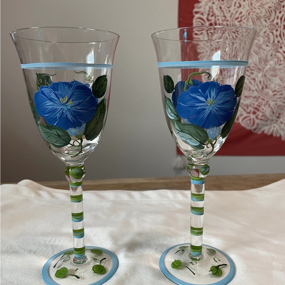 Hand-Painted Floral Wine Glasses kitchenware, violet decor, gift for her